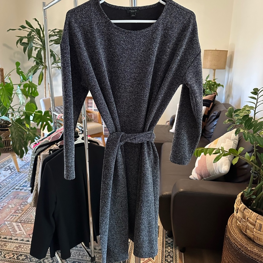 Ann Taylor Factory Black and Charcoal Gray Belted Dress Size M